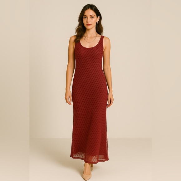BCBG Red Vintage Y2K 90s  Boho Silk Wool Sheer Lined Maxi Dress Size 2 - Picture 1 of 14